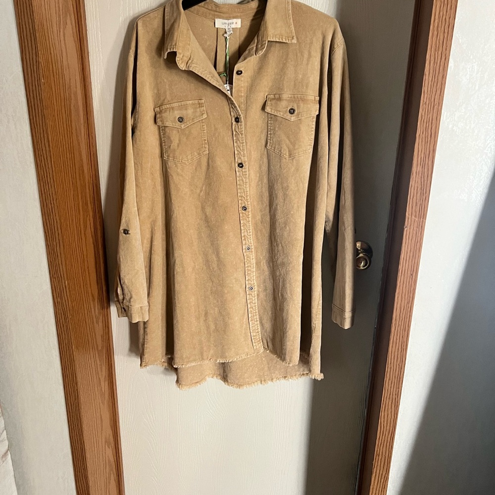 Tan Button-Up Women's Dress